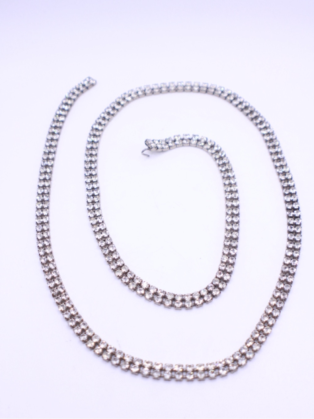 Vintage double row Silver tone Rhinestone Belt 38”